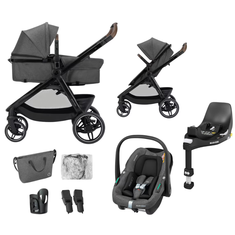 Trio Zelia S Dark Frey com a base Familyfix 360º da Maxi Cosi